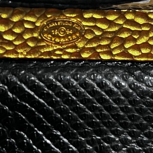 Clara Studio for Asymmetry Vtg Black Lizard Embossed Leather Bag 24K Gold Handle - Picture 10 of 16